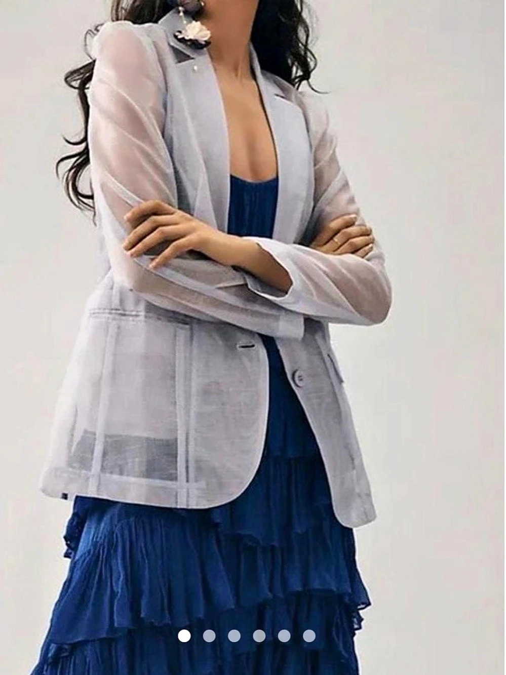 DOLAN Anthropologie Sheer Metallic Sky Blue Women's Blazer - XL